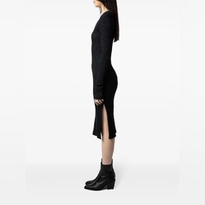 Zadig & Voltaire Ruby Heavy Rib Lurex Midi Dress Black Sparkle Size L NWT